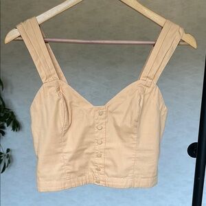 Abercrombie Light Yellow Crop Corset Tank Top with Buttons